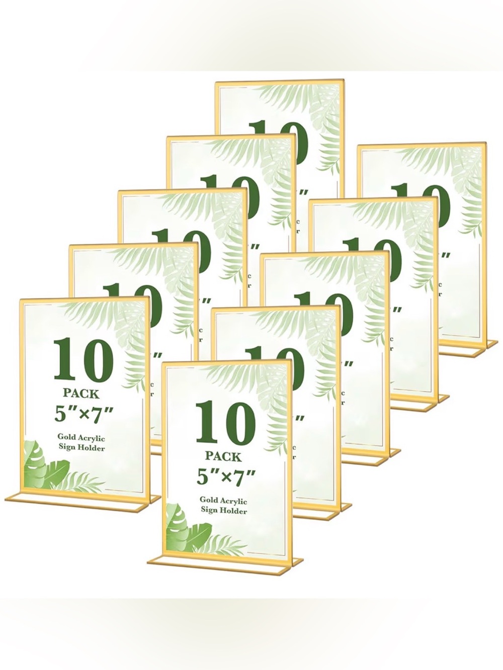 Clear Acrylic Sign Holders with Gold Rim, 5x7 inches, set of 7